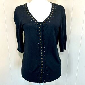 DKNY NWOT Lightweight Office Black 100% Silk Button Down Cardigan Size Large.